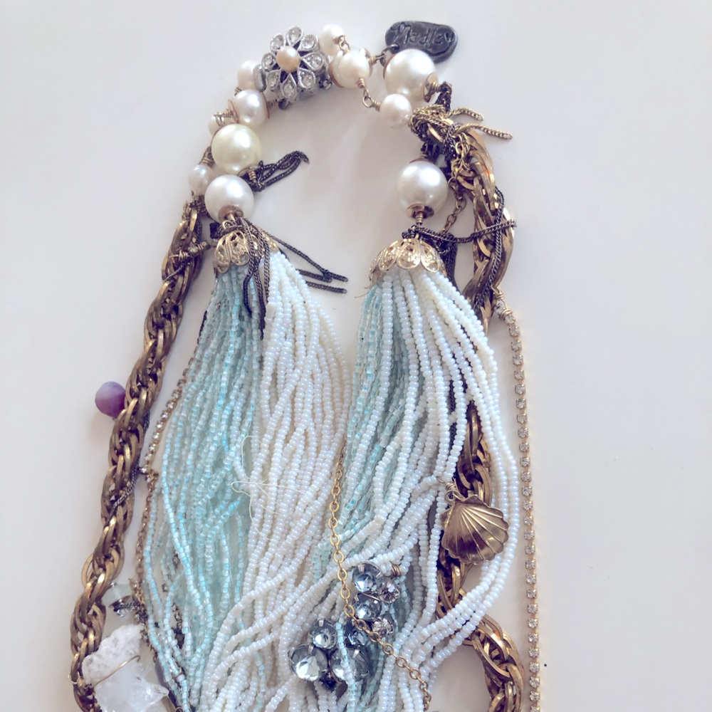 One-of-a-kind Handmade Torsade Statement Necklace - Beads, Crystals, & Chains